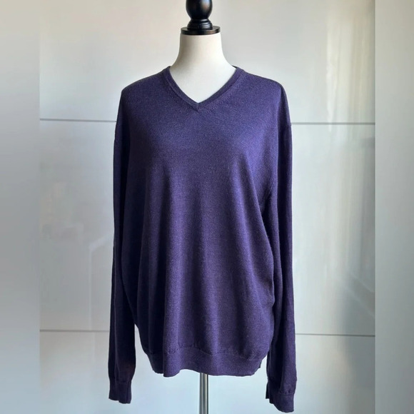 Mens Extra Fine Merino Wool V-Neck Sweater Purple/Plum/Eggplant CK Calvin Klein - Picture 5 of 6